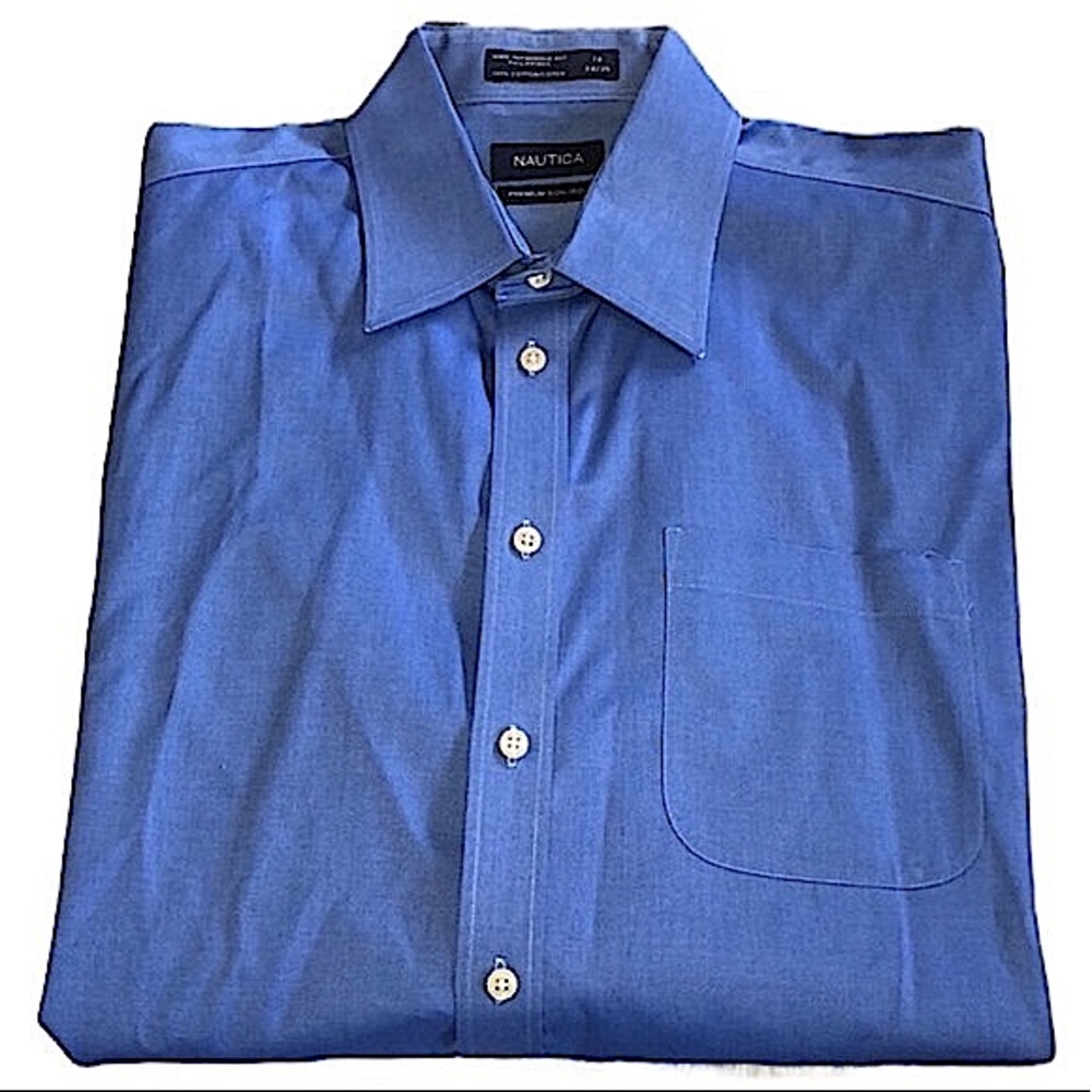 Nautica Non Iron Button Down Mens Blue Dress Shirt